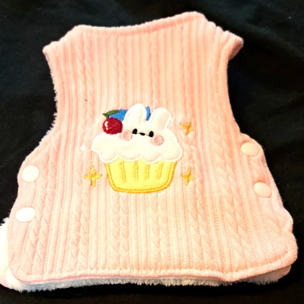 Pink Knitted Puppy Vest with Cupcake Design